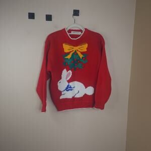 Vintage Karen Scott Christmas Bunny Crewneck Sweater in Red Size S